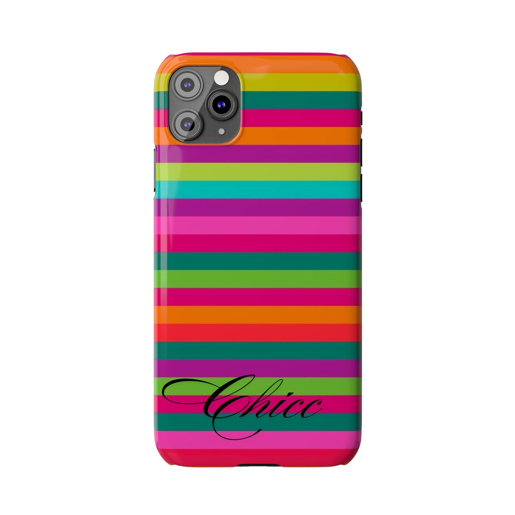Chic Stripes Slim Phone Case — Colorful Rainbow Stripe Monogram Phone Cover