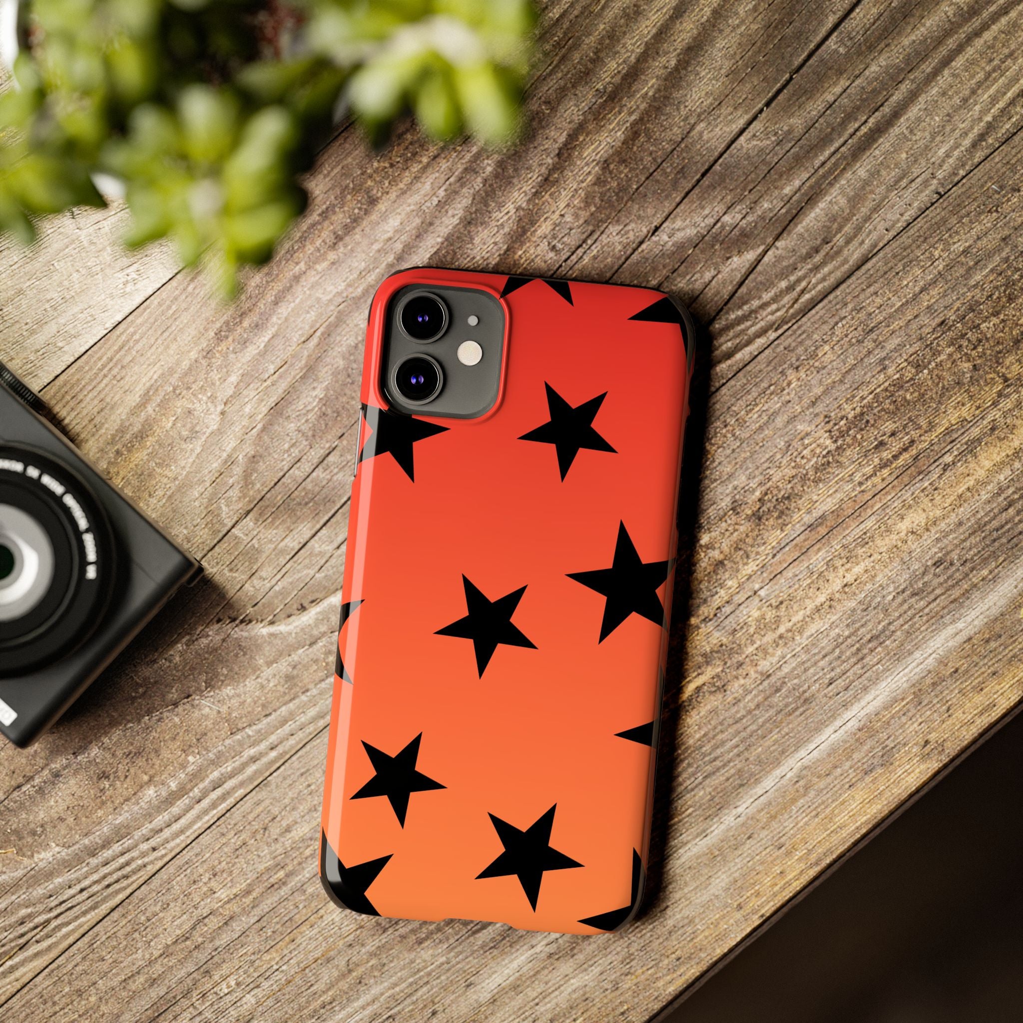 Star Pattern Slim Phone Case — Gradient Orange Red with Black Stars