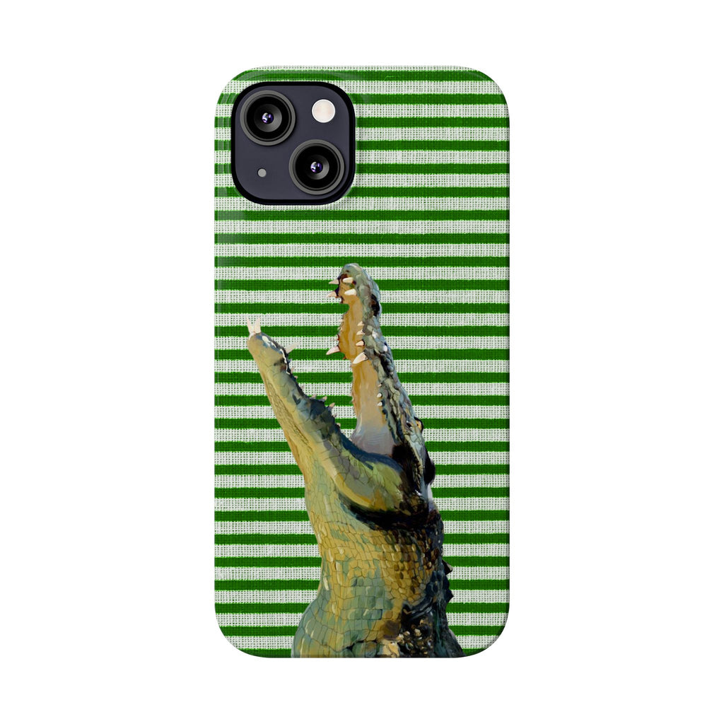 Alligator Stripes Slim Phone Case — Green Striped Gator Design