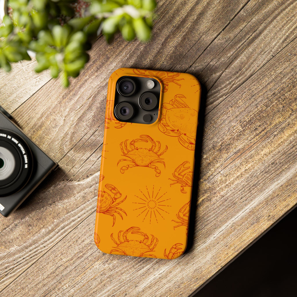Crab Pattern Slim Phone Case — Orange Nautical Beach Vibe