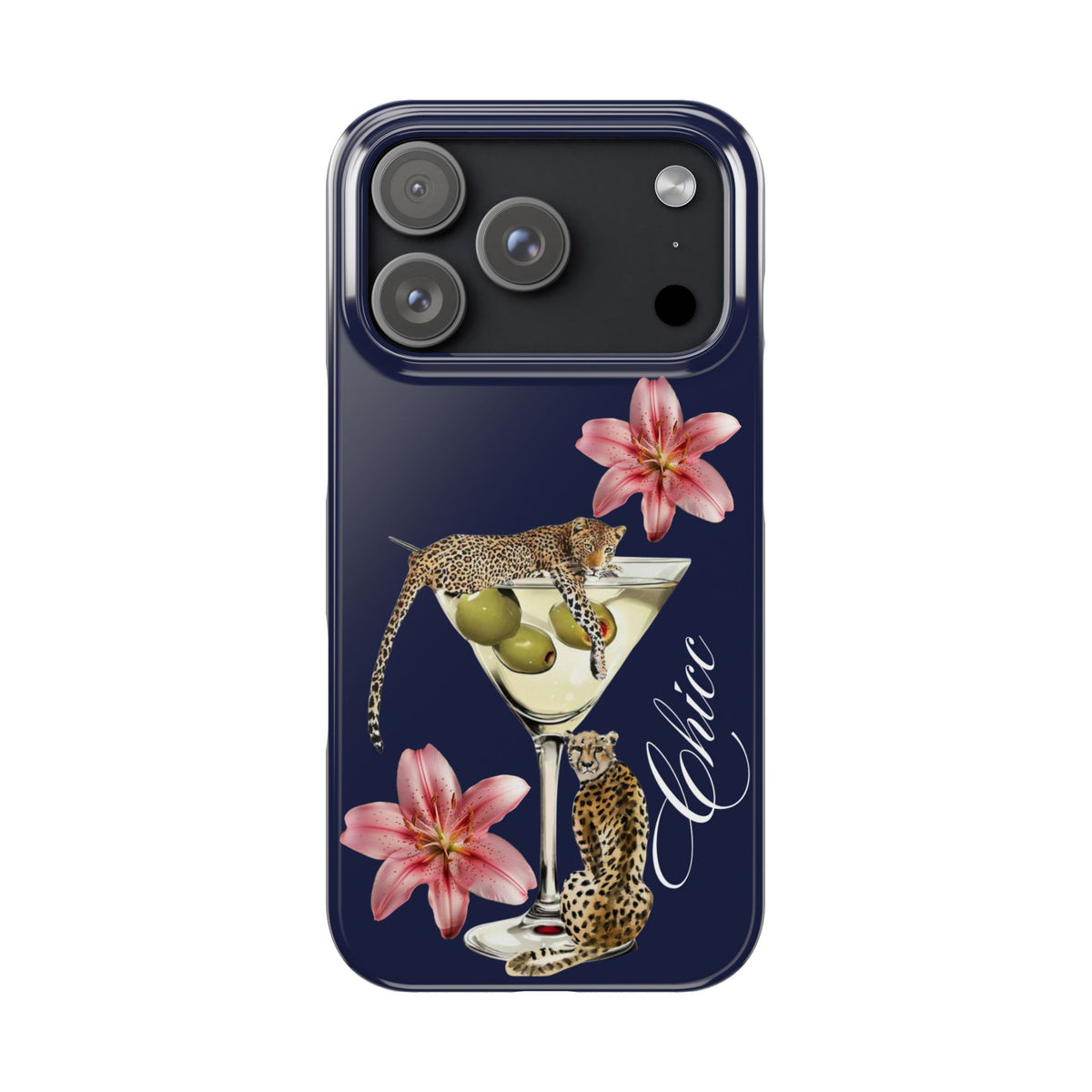 Heritage Cheetah Martini Slim Phone Case — Floral Cocktail Design