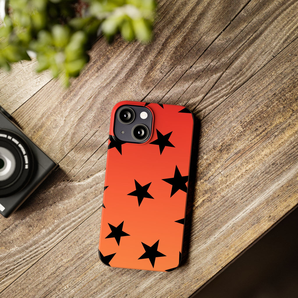 Star Pattern Slim Phone Case — Gradient Orange Red with Black Stars