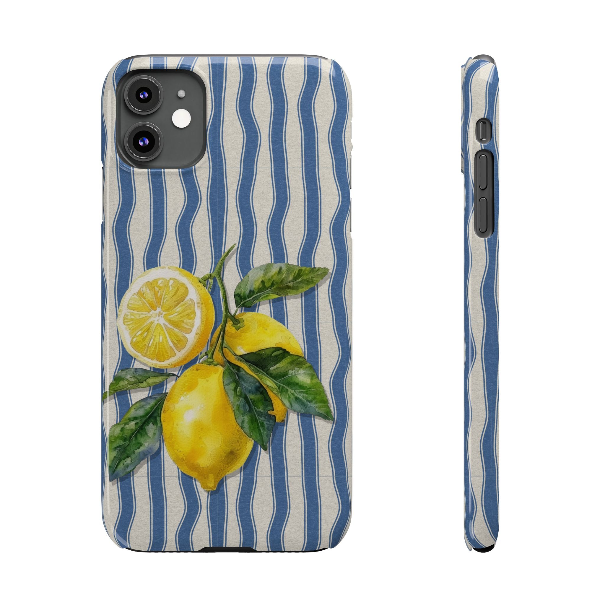 Lemon Stripe Slim Phone Case – Hand-Painted Citrus Design