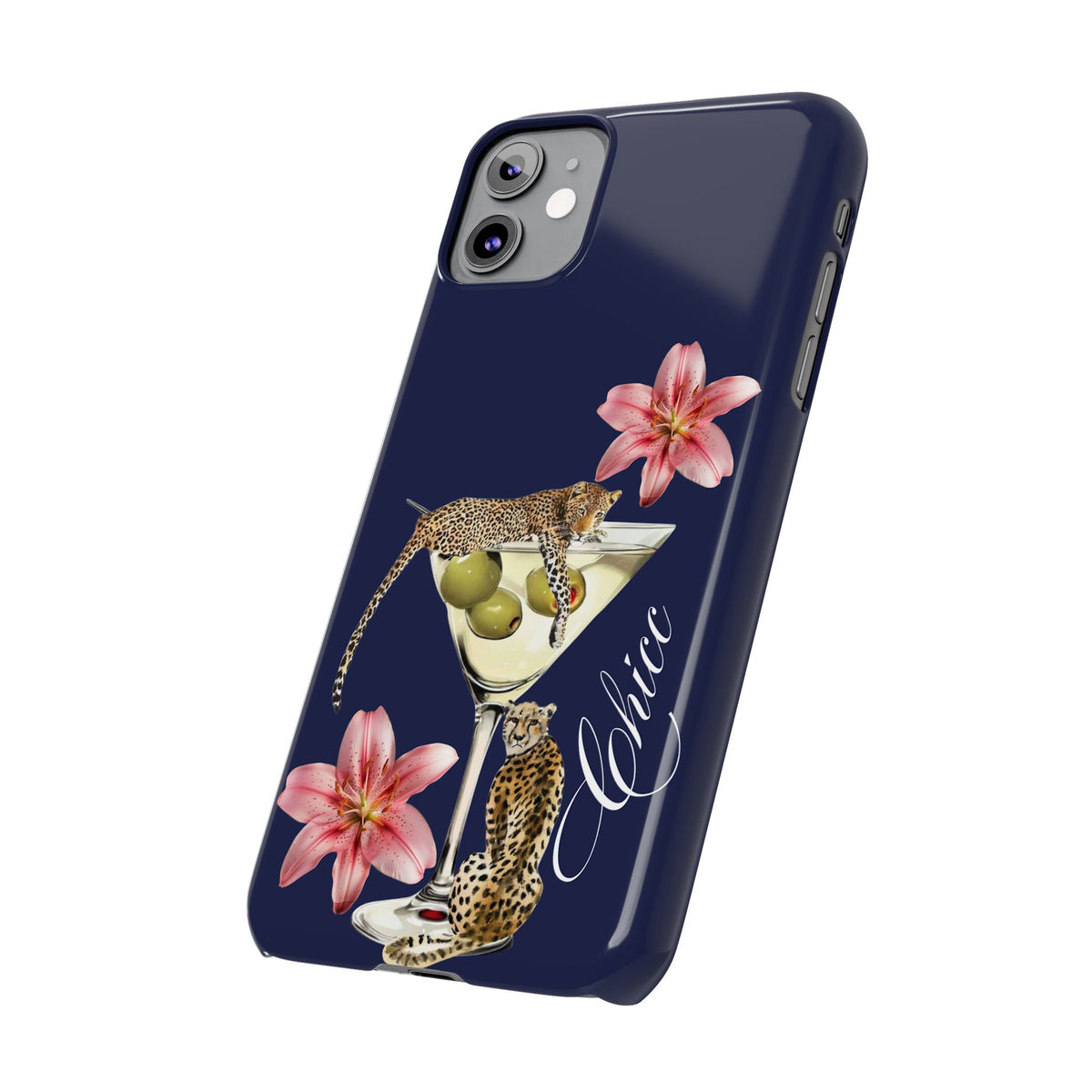 Heritage Cheetah Martini Slim Phone Case — Floral Cocktail Design