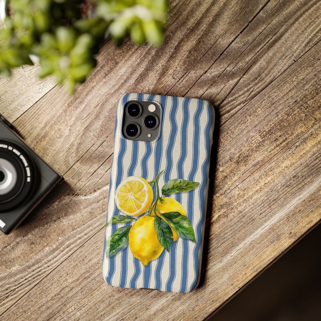 Lemon Stripe Slim Phone Case – Hand-Painted Citrus Design