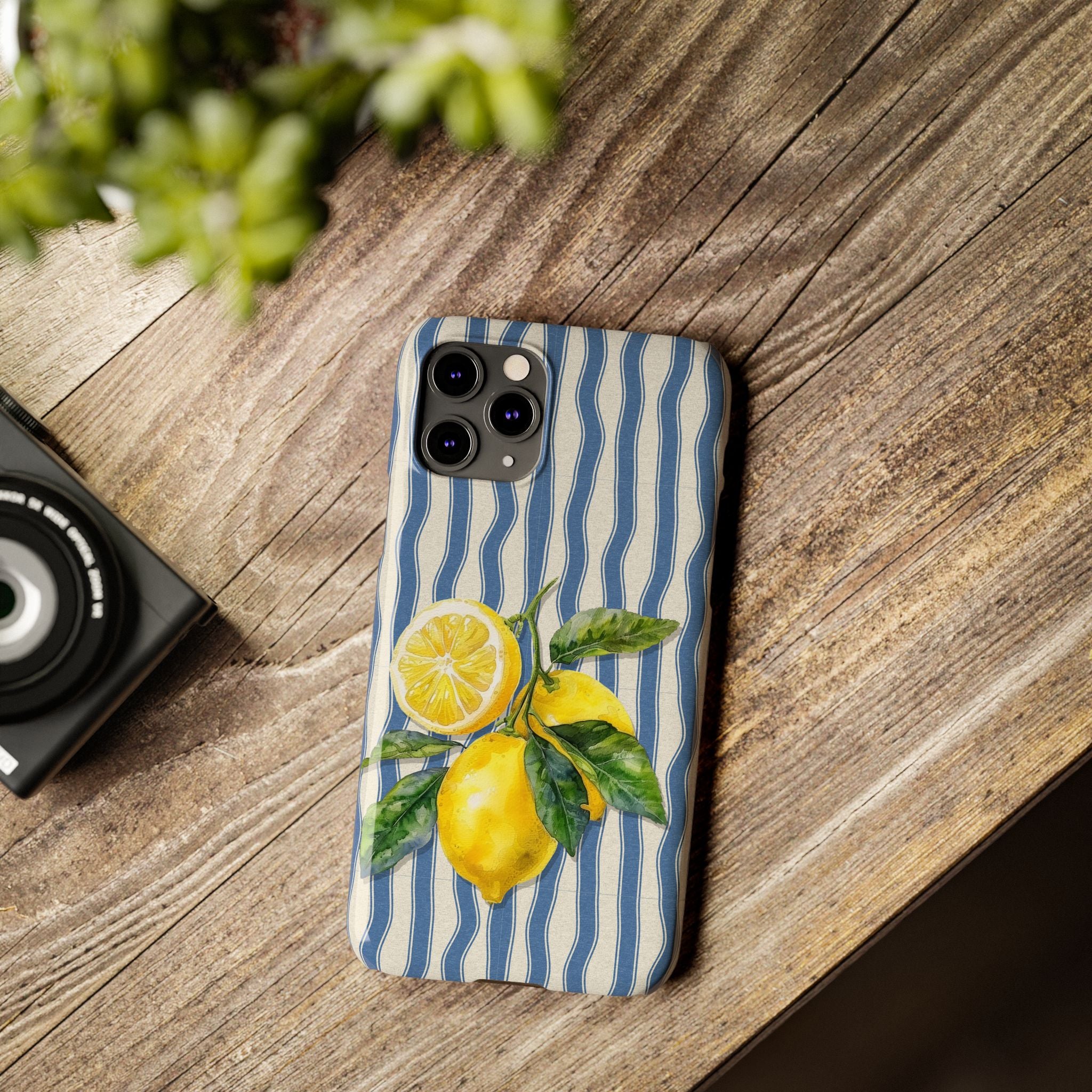 Lemon Stripe Slim Phone Case – Hand-Painted Citrus Design