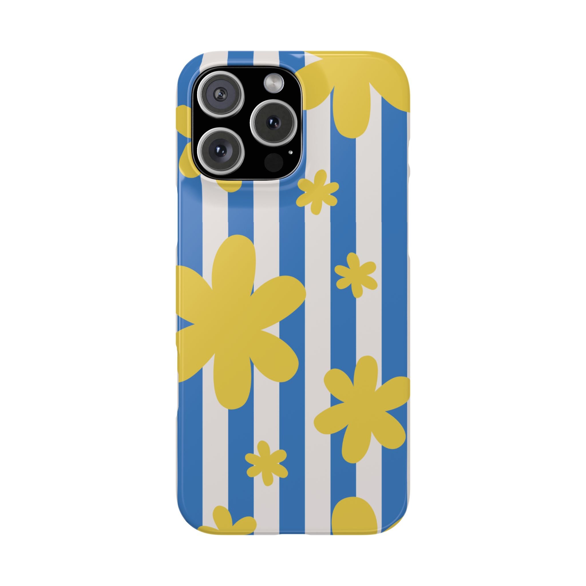 Retro Blue Stripes with Yellow Flower Pattern