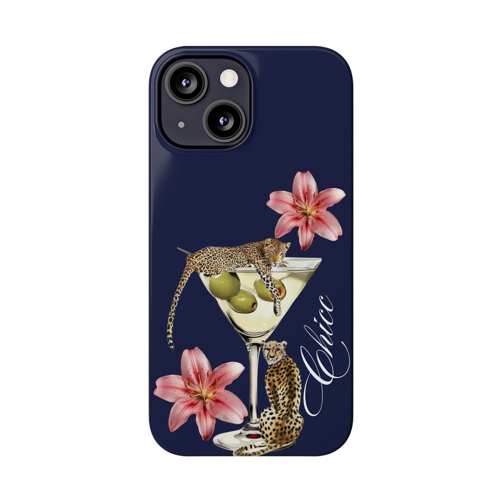 Heritage Cheetah Martini Slim Phone Case — Floral Cocktail Design