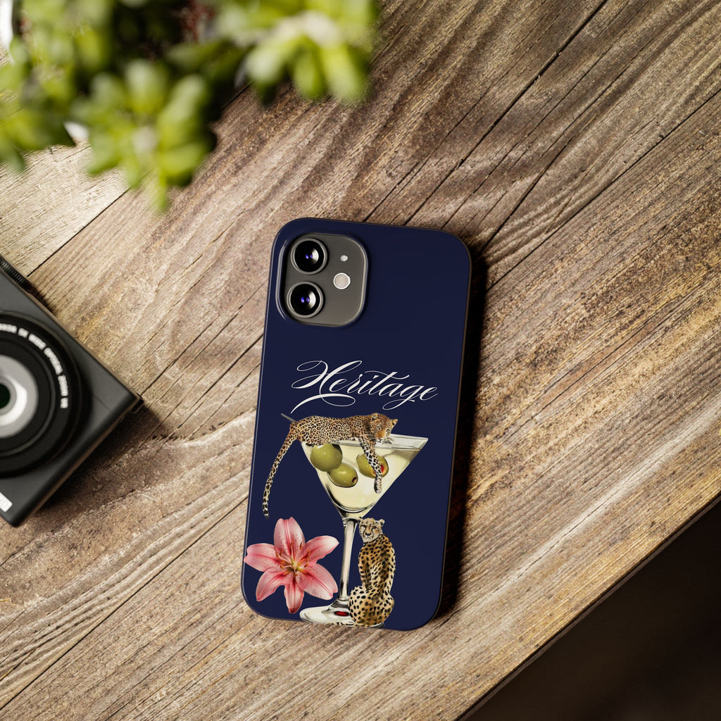 Heritage Cheetah Martini Slim Phone Case — Floral Cocktail Design
