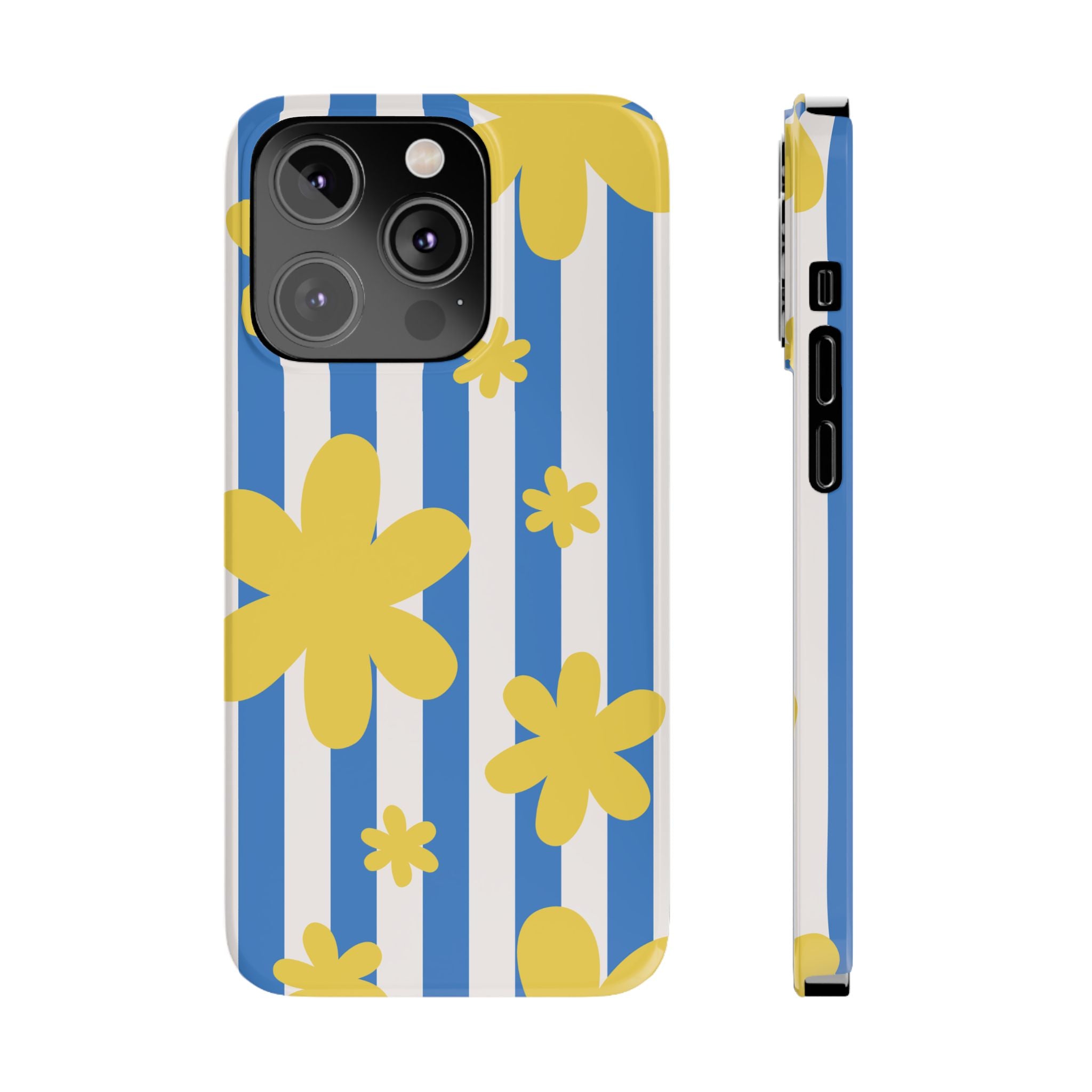 Retro Blue Stripes with Yellow Flower Pattern