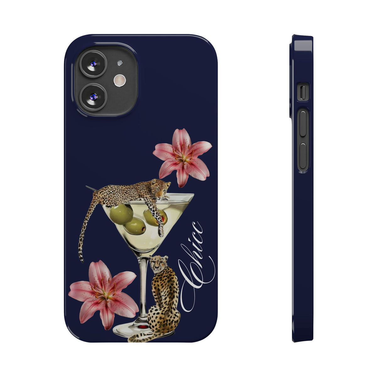 Heritage Cheetah Martini Slim Phone Case — Floral Cocktail Design