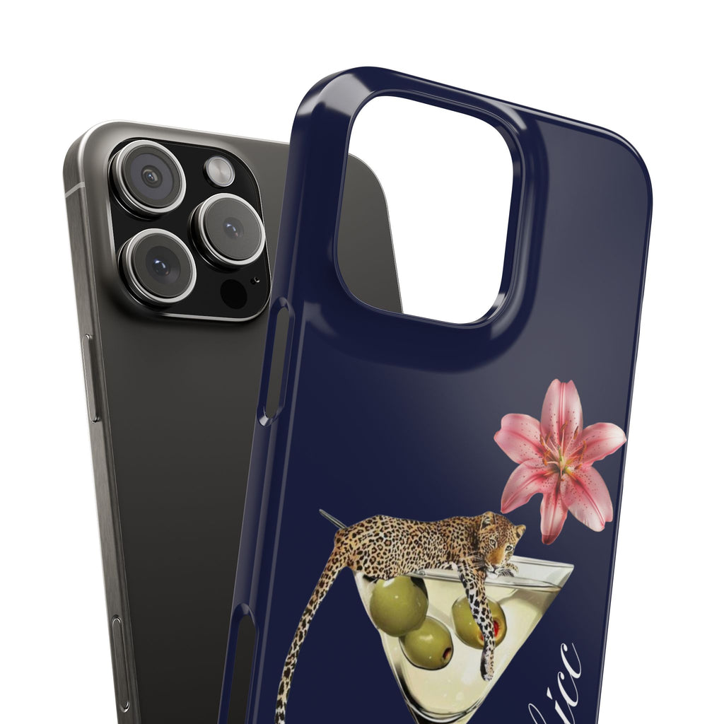 Heritage Cheetah Martini Slim Phone Case — Floral Cocktail Design