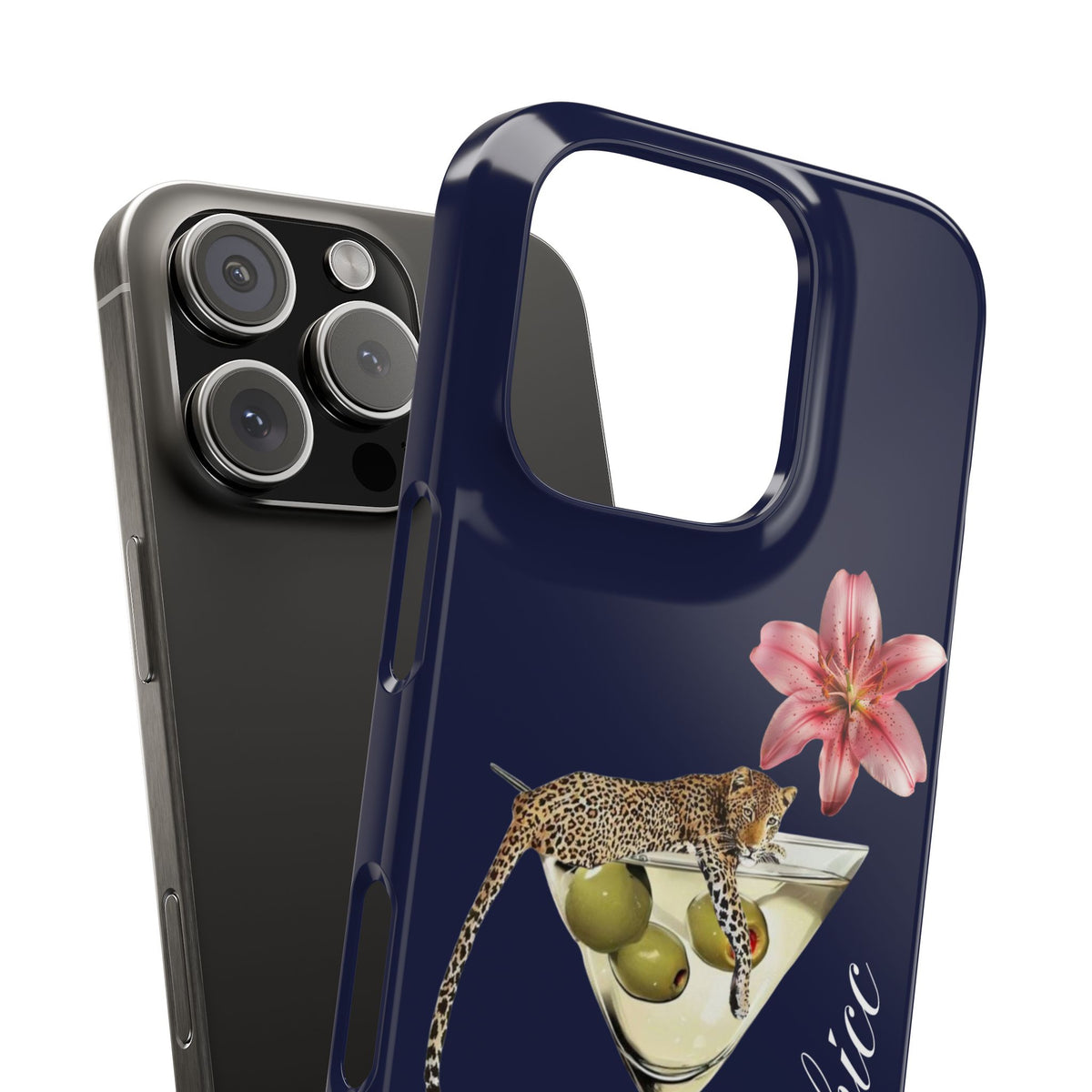 Heritage Cheetah Martini Slim Phone Case — Floral Cocktail Design