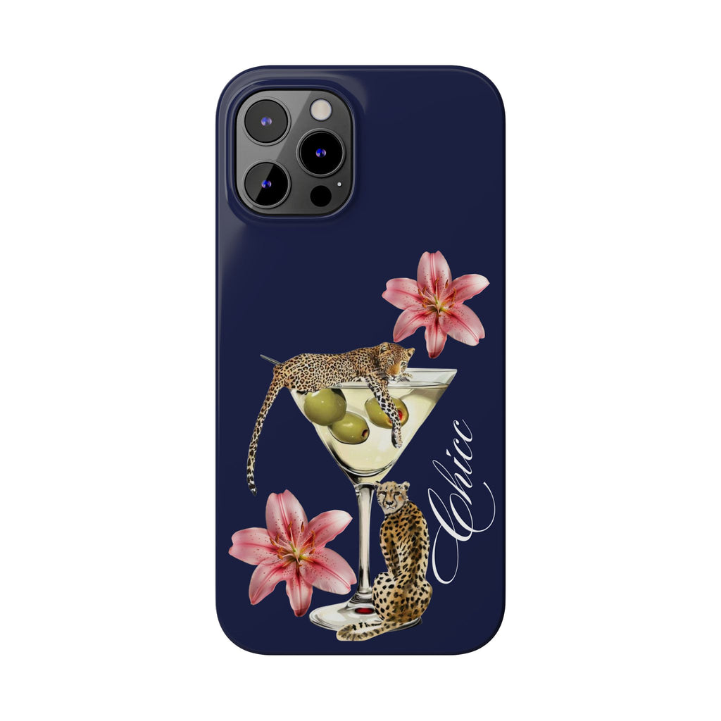 Heritage Cheetah Martini Slim Phone Case — Floral Cocktail Design