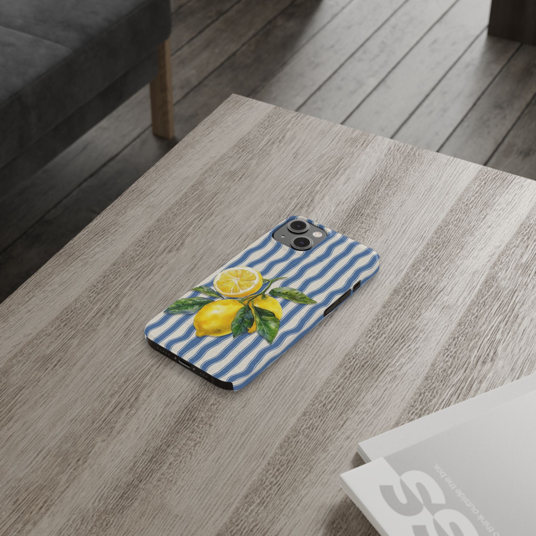 Lemon Stripe Slim Phone Case – Hand-Painted Citrus Design