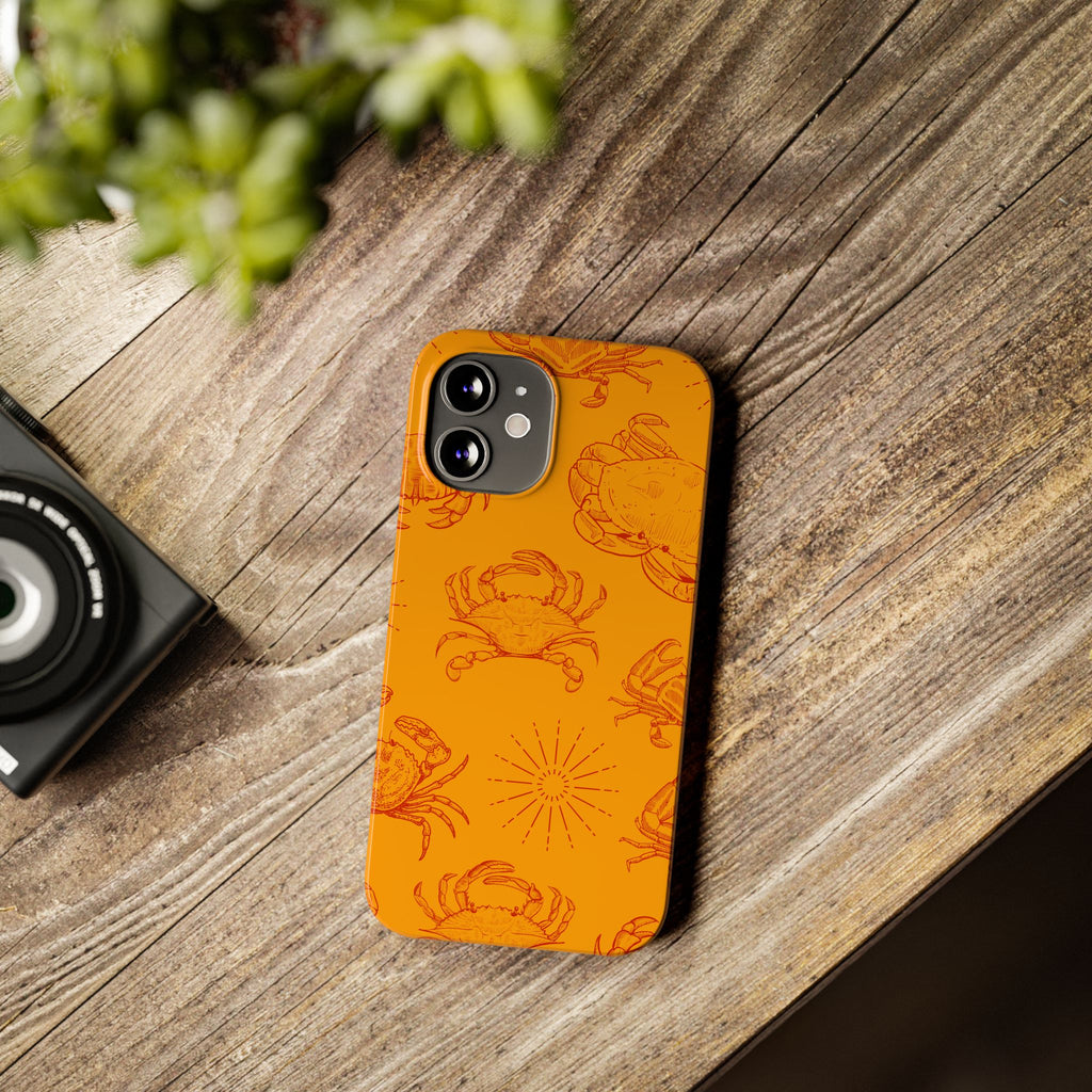 Crab Pattern Slim Phone Case — Orange Nautical Beach Vibe