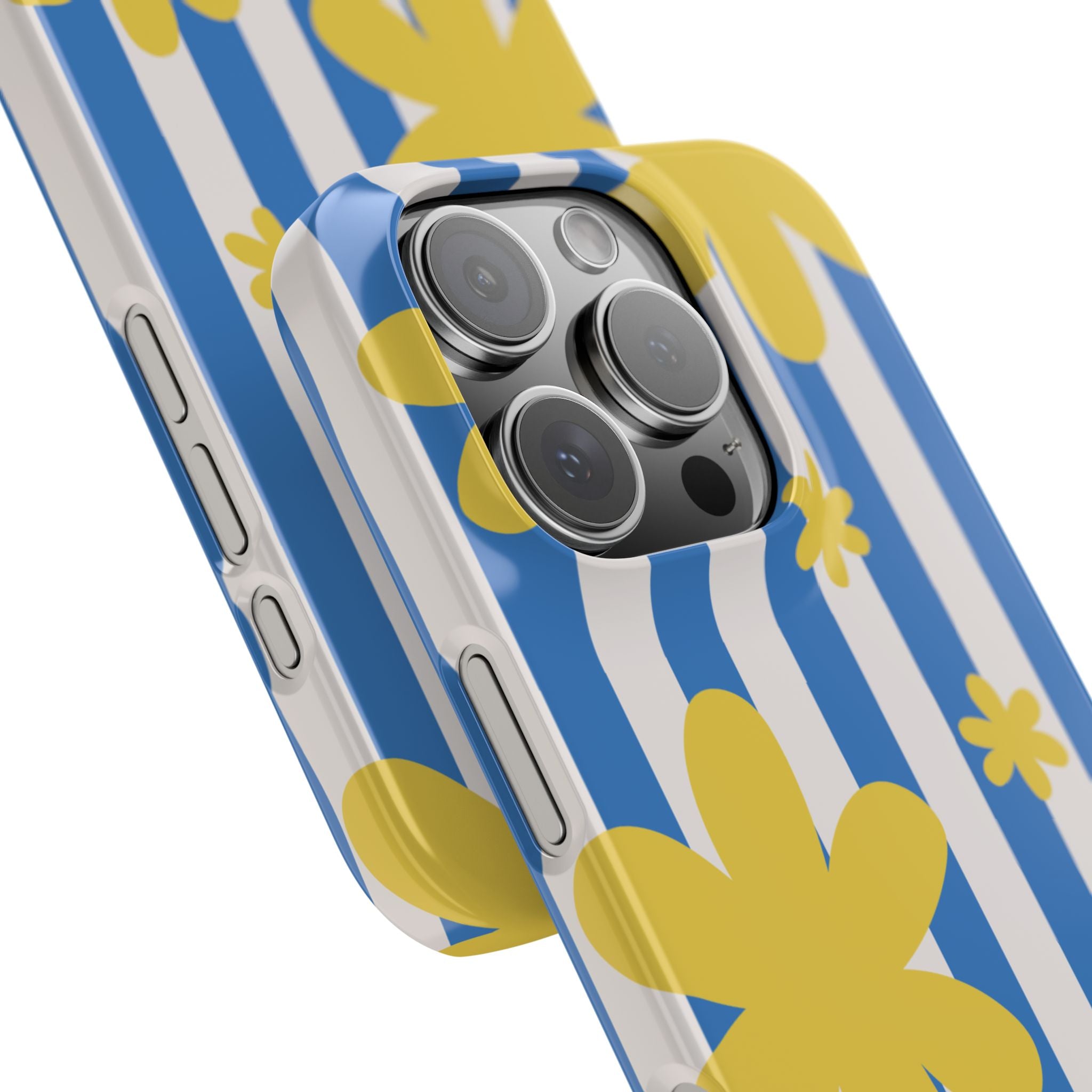 Retro Blue Stripes with Yellow Flower Pattern