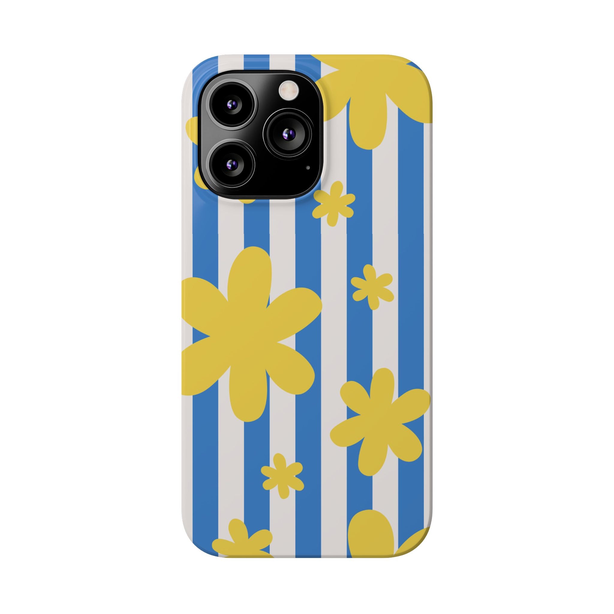 Retro Blue Stripes with Yellow Flower Pattern