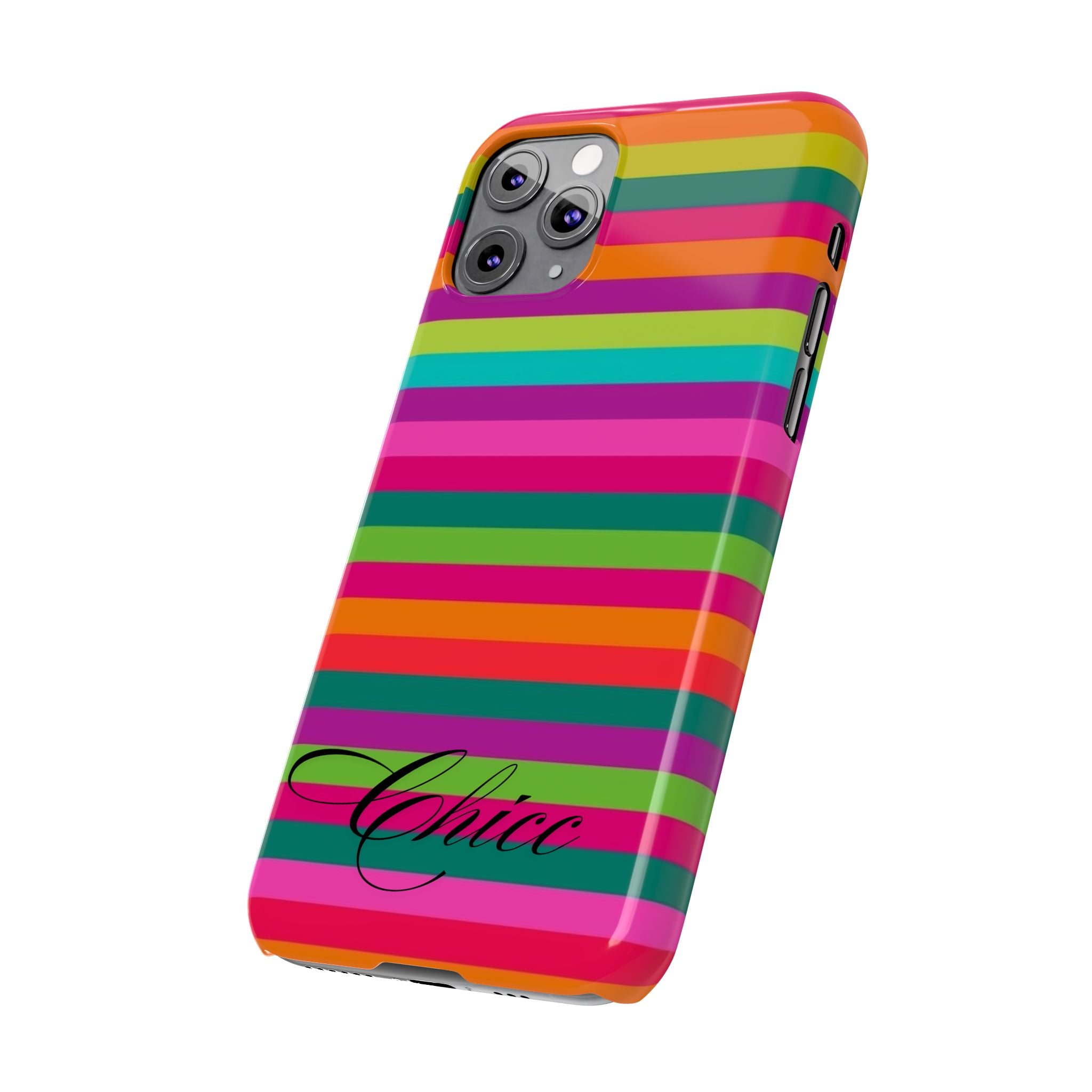 Chic Stripes Slim Phone Case — Colorful Rainbow Stripe Monogram Phone Cover