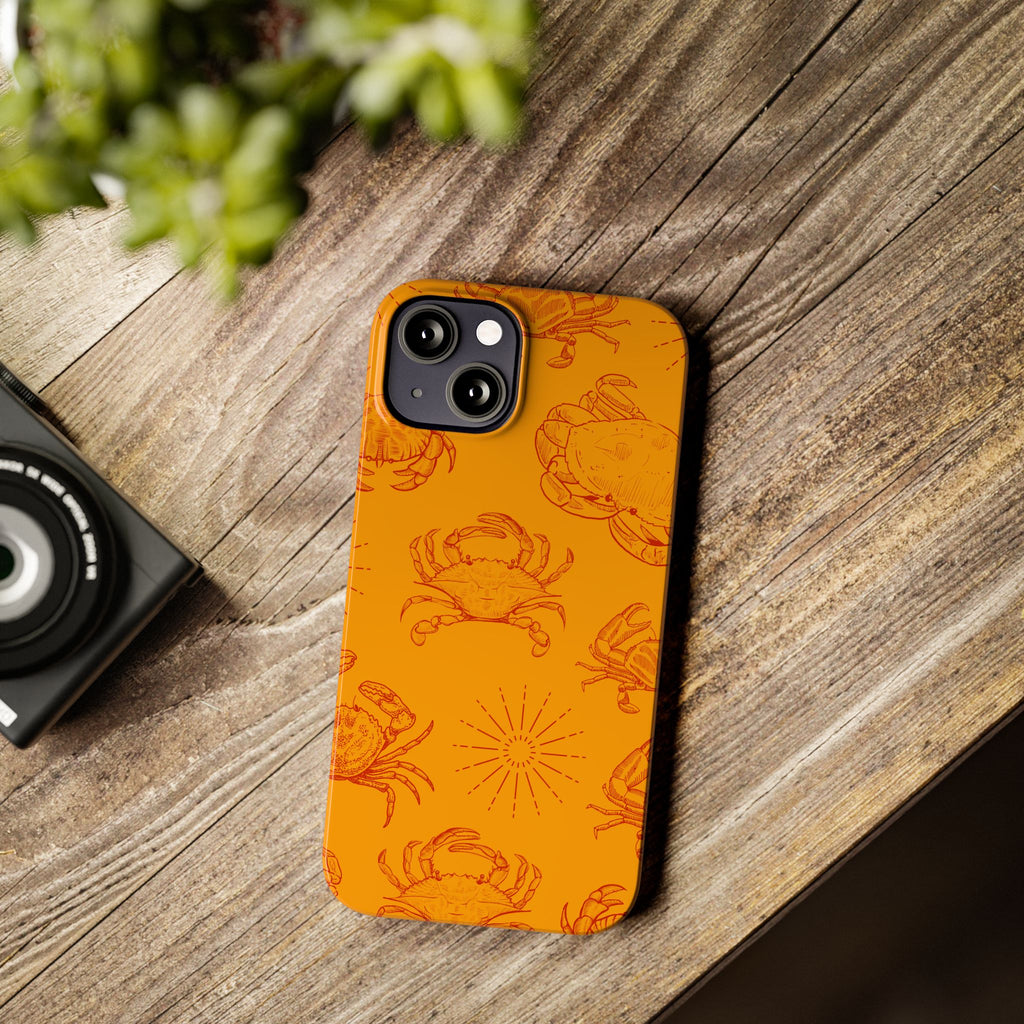 Crab Pattern Slim Phone Case — Orange Nautical Beach Vibe