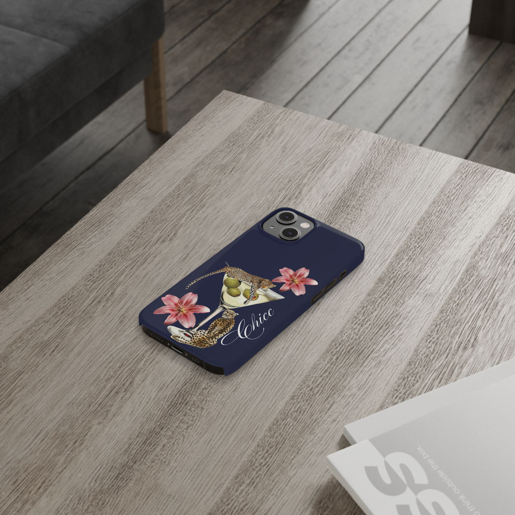 Heritage Cheetah Martini Slim Phone Case — Floral Cocktail Design