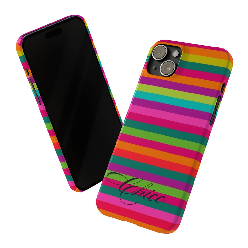 Chic Stripes Slim Phone Case — Colorful Rainbow Stripe Monogram Phone Cover
