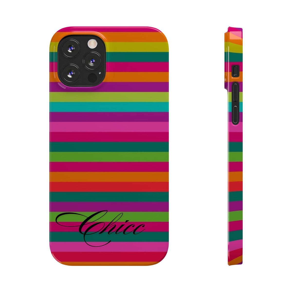Chic Stripes Slim Phone Case — Colorful Rainbow Stripe Monogram Phone Cover
