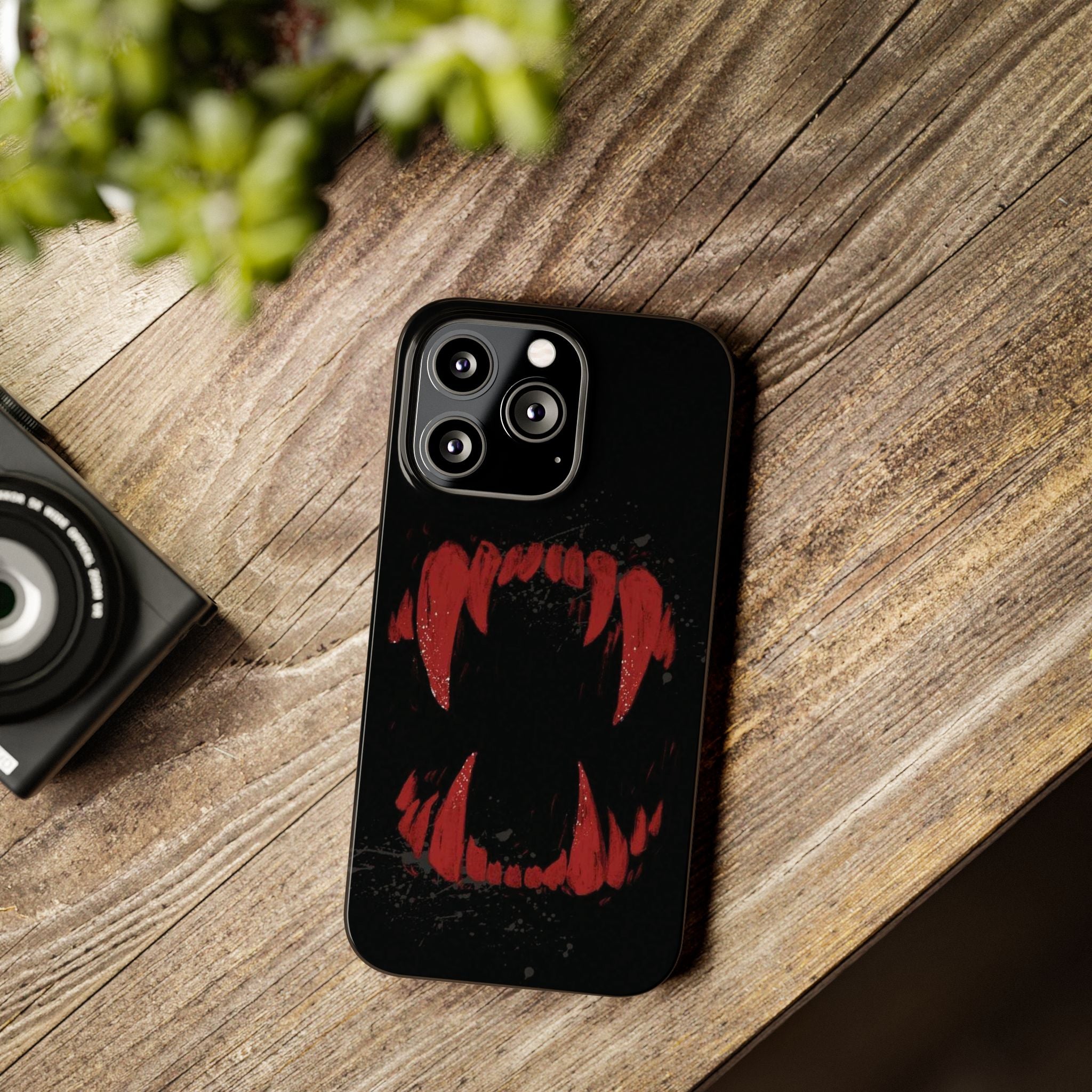 Vampire Fangs Slim Phone Case — Gothic Red Bite Design