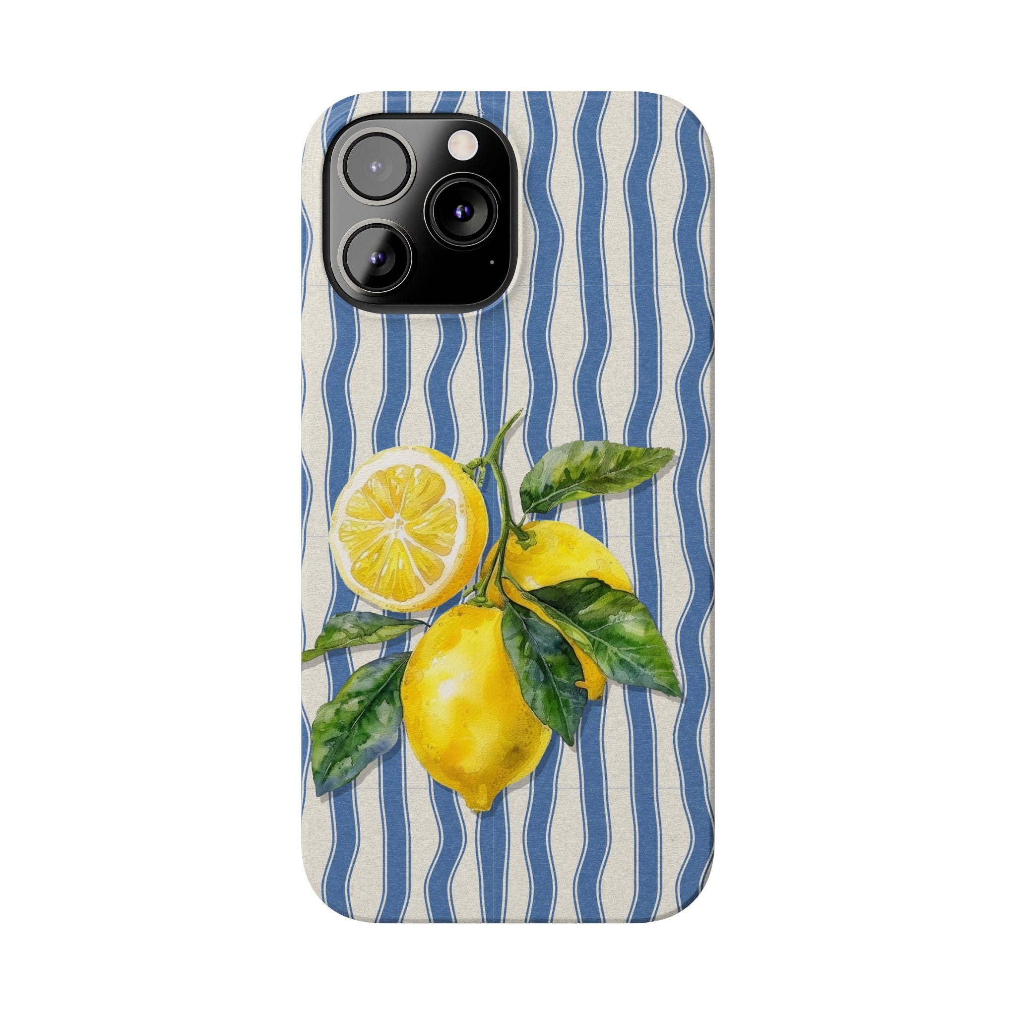 Lemon Stripe Slim Phone Case – Hand-Painted Citrus Design
