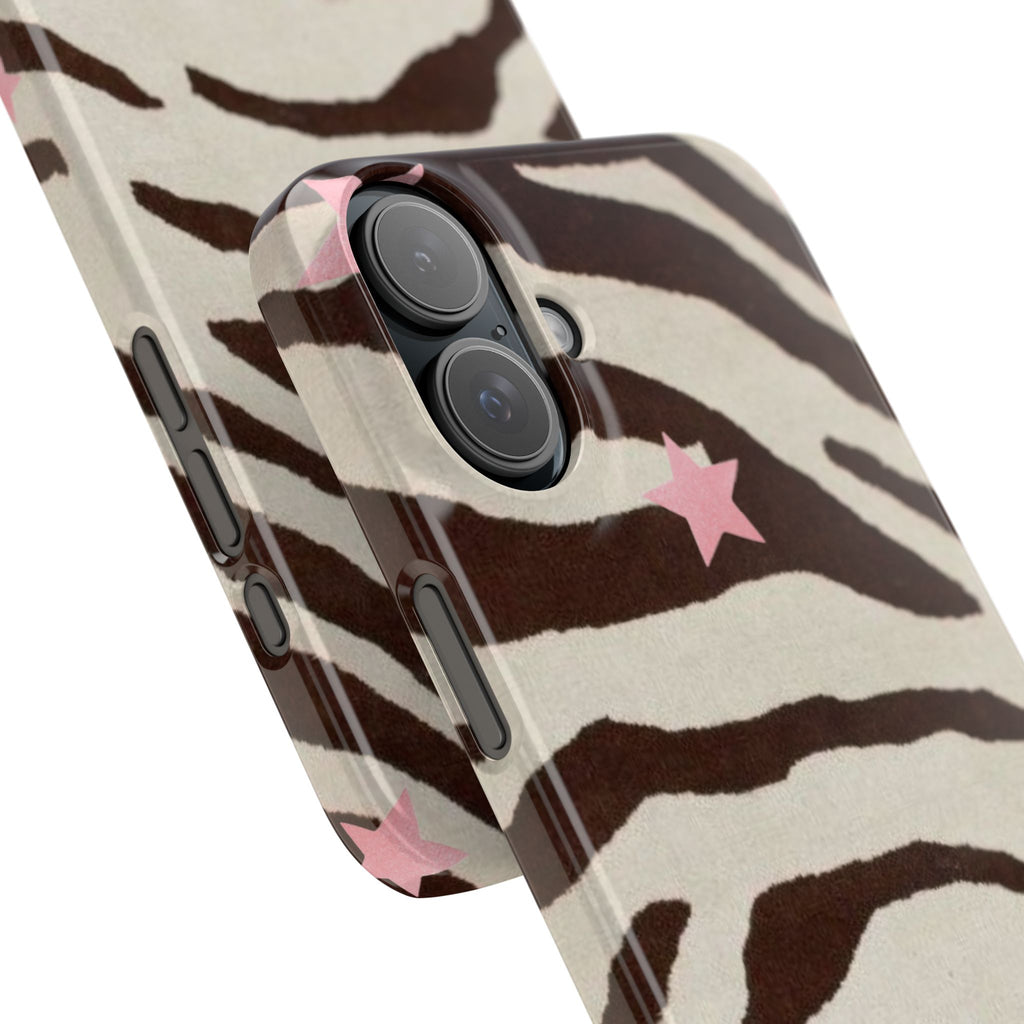 Zebra Stripe Slim Phone Case with Pink Stars – Trendy Animal Print Protector