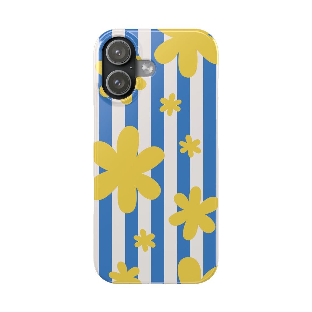 Retro Blue Stripes with Yellow Flower Pattern
