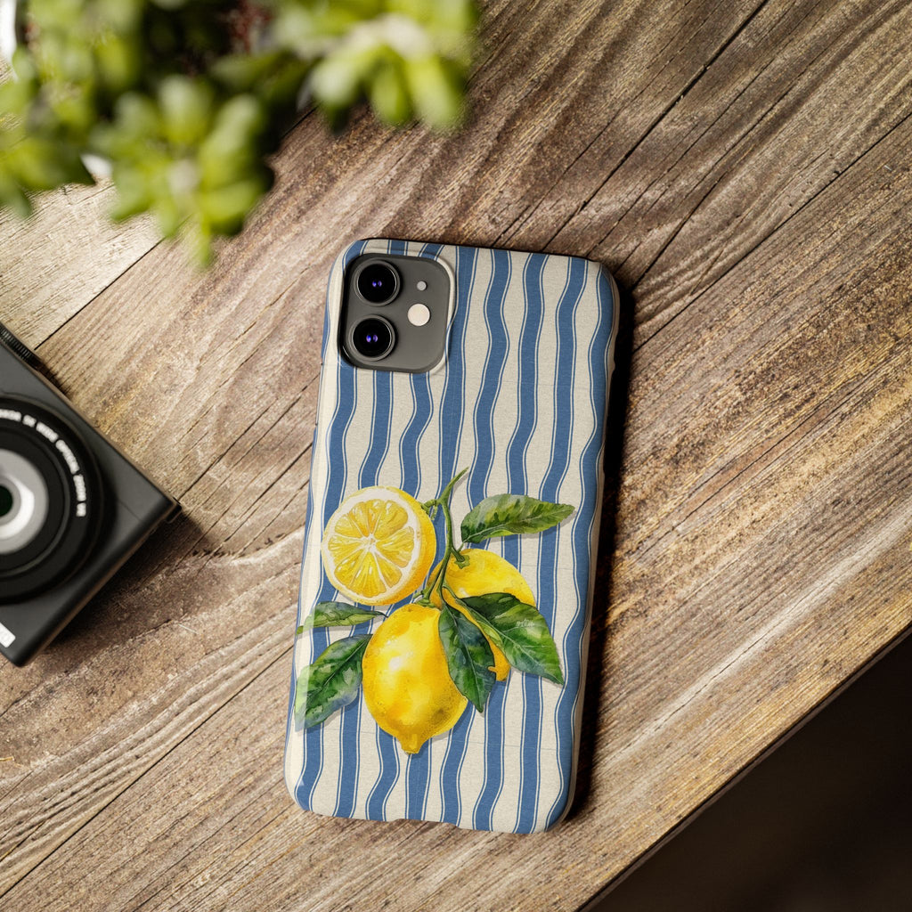 Lemon Stripe Slim Phone Case – Hand-Painted Citrus Design