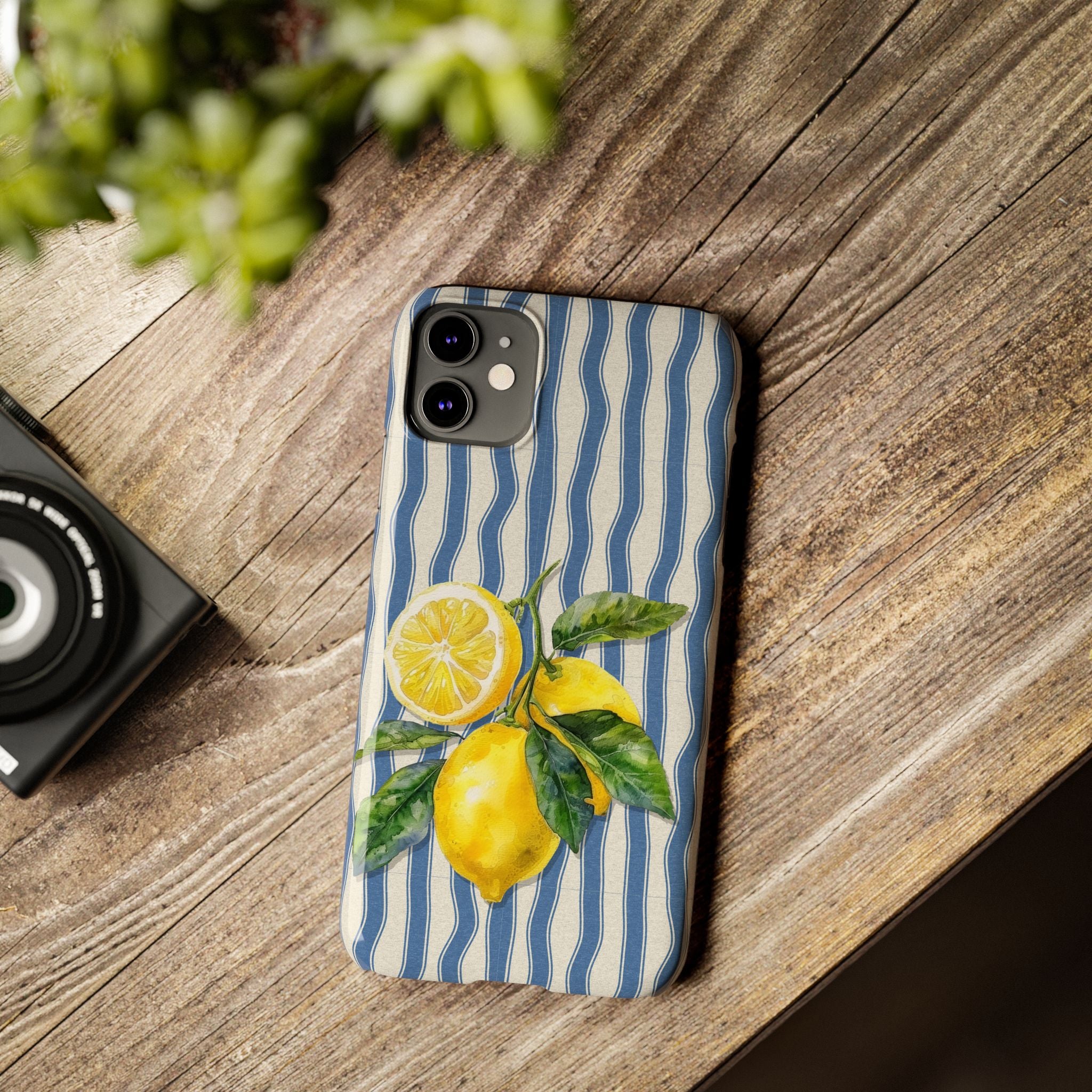 Lemon Stripe Slim Phone Case – Hand-Painted Citrus Design