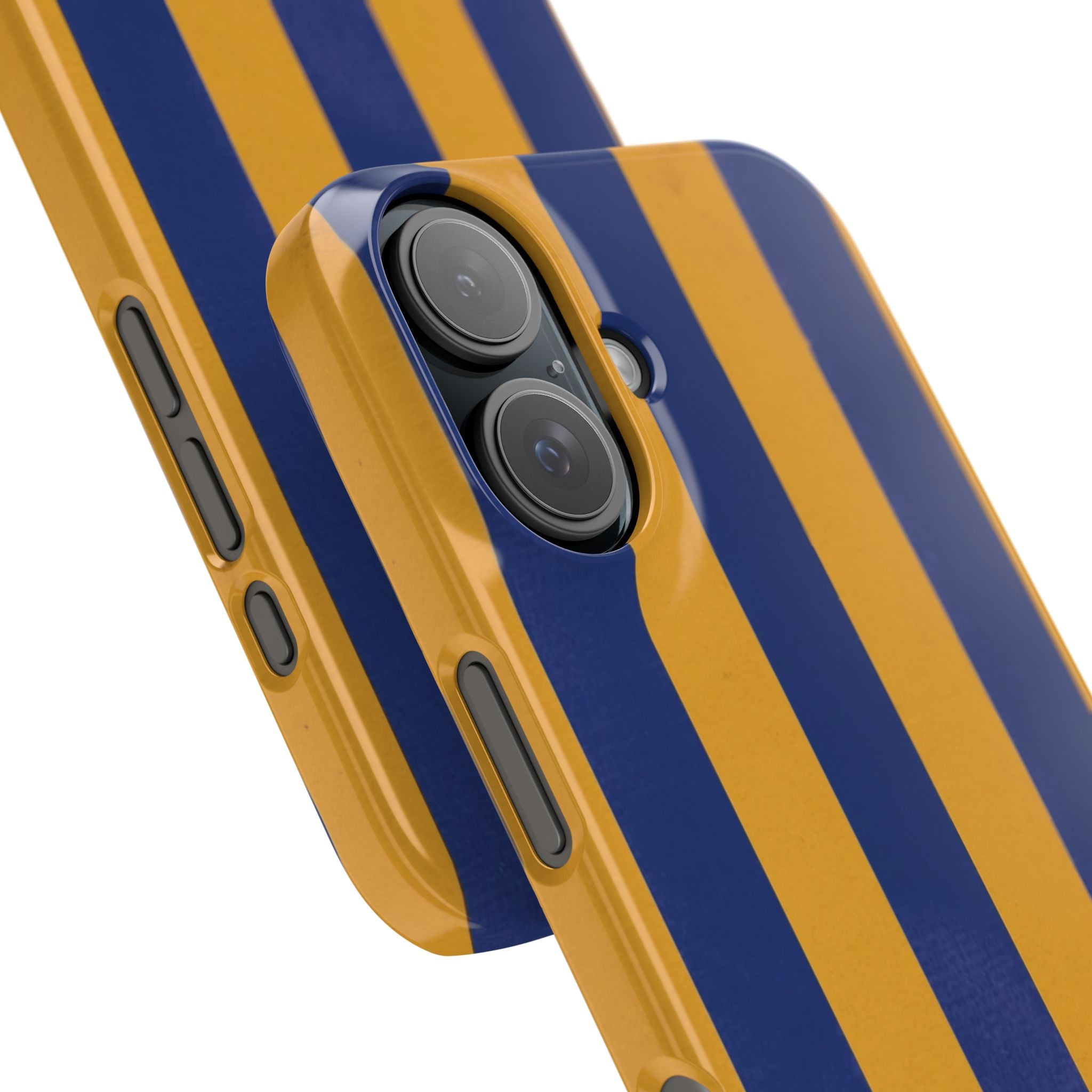 Striped Navy & Gold Slim Phone Case — "Chicc" Script Accent