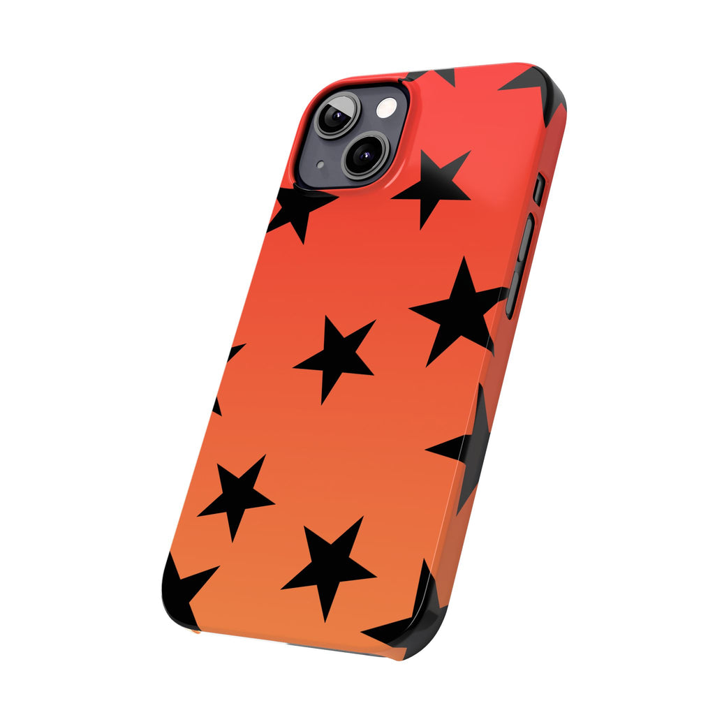 Star Pattern Slim Phone Case — Gradient Orange Red with Black Stars