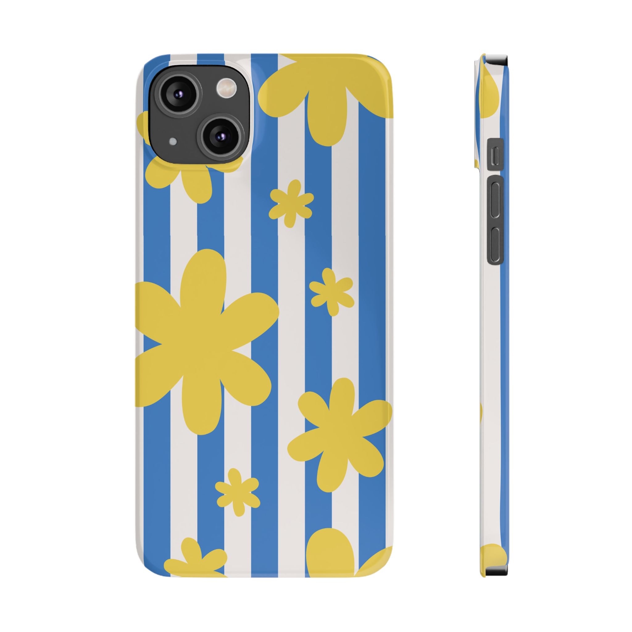 Retro Blue Stripes with Yellow Flower Pattern