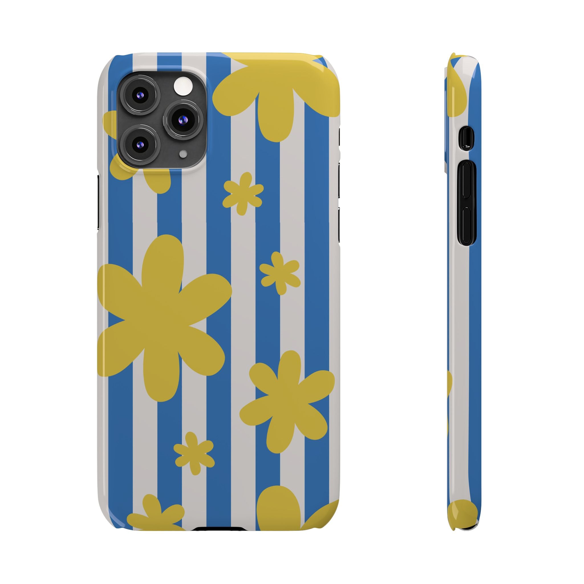 Retro Blue Stripes with Yellow Flower Pattern