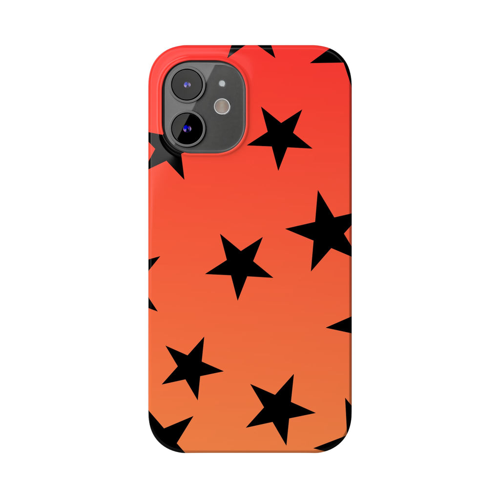 Star Pattern Slim Phone Case — Gradient Orange Red with Black Stars