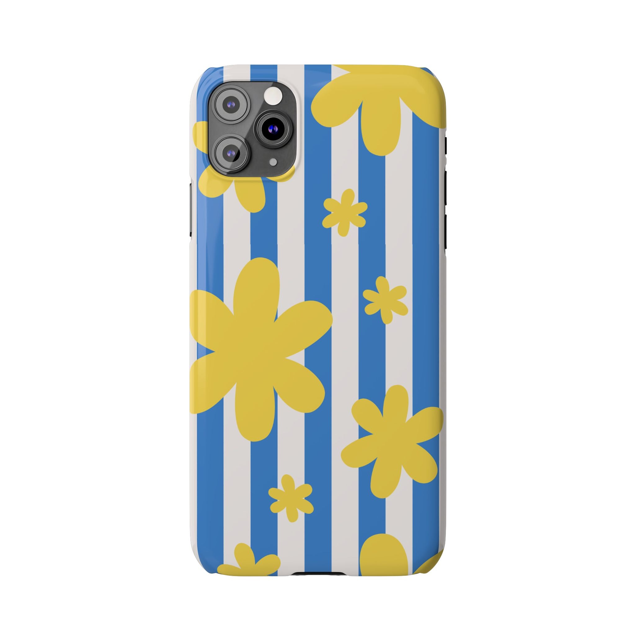 Retro Blue Stripes with Yellow Flower Pattern