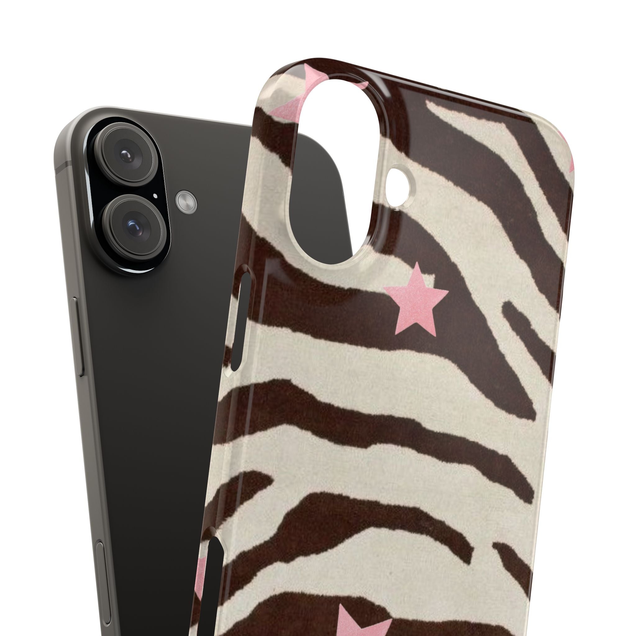 Zebra Stripe Slim Phone Case with Pink Stars – Trendy Animal Print Protector