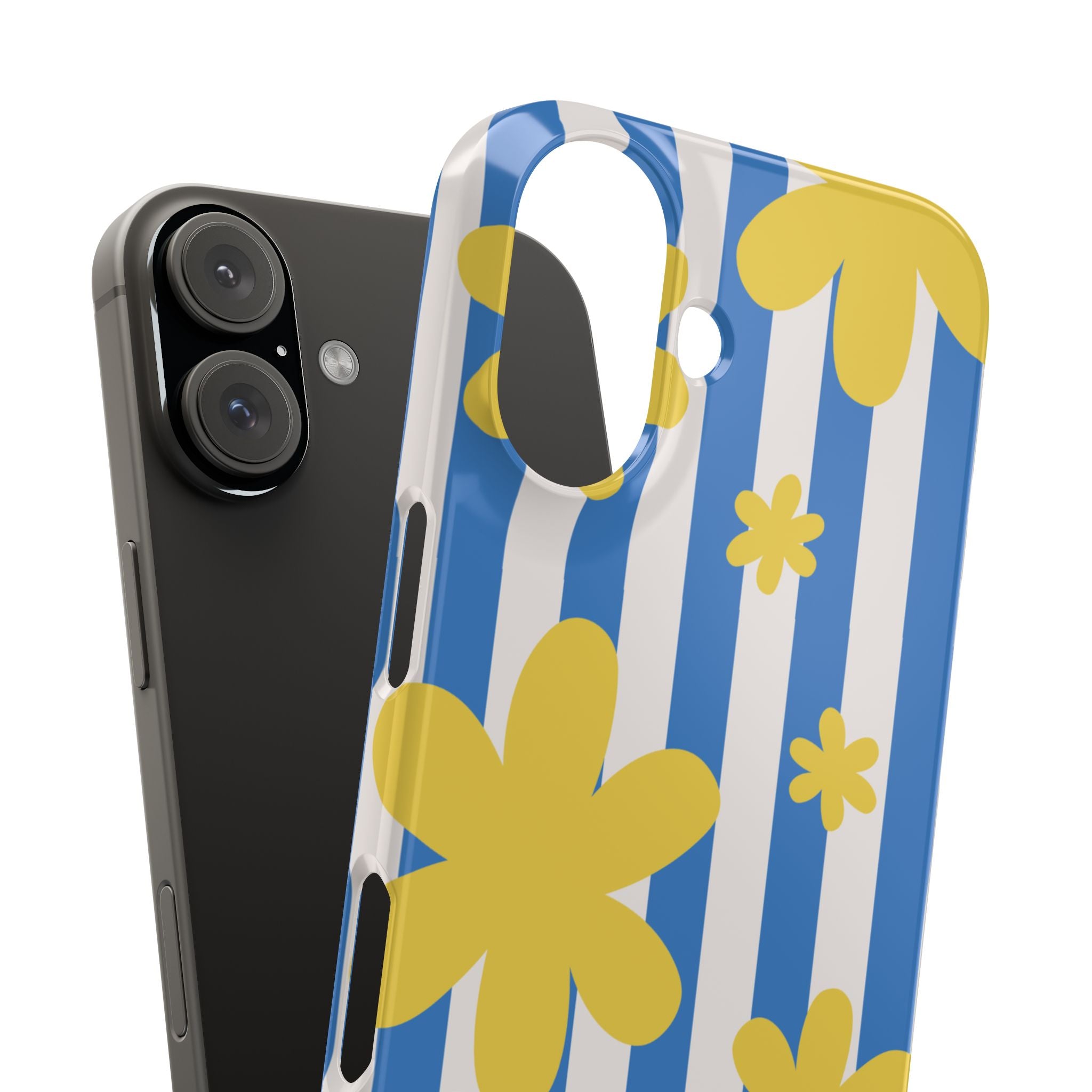 Retro Blue Stripes with Yellow Flower Pattern