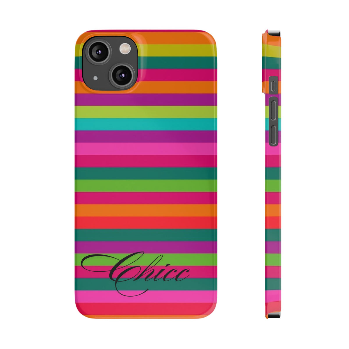Chic Stripes Slim Phone Case — Colorful Rainbow Stripe Monogram Phone Cover
