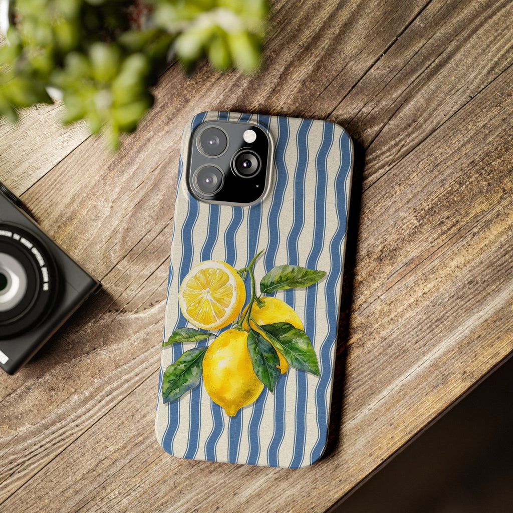 Lemon Stripe Slim Phone Case – Hand-Painted Citrus Design