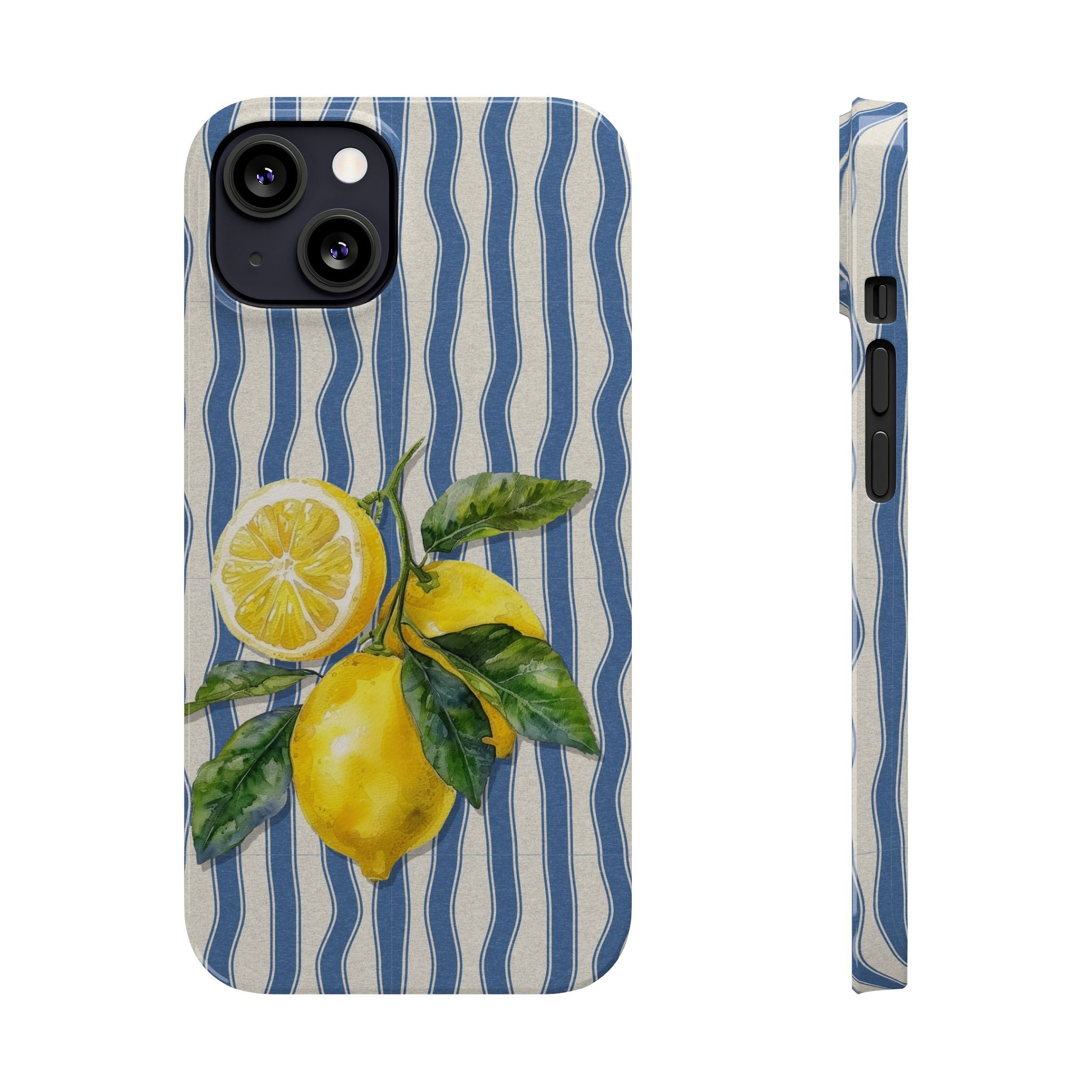 Lemon Stripe Slim Phone Case – Hand-Painted Citrus Design