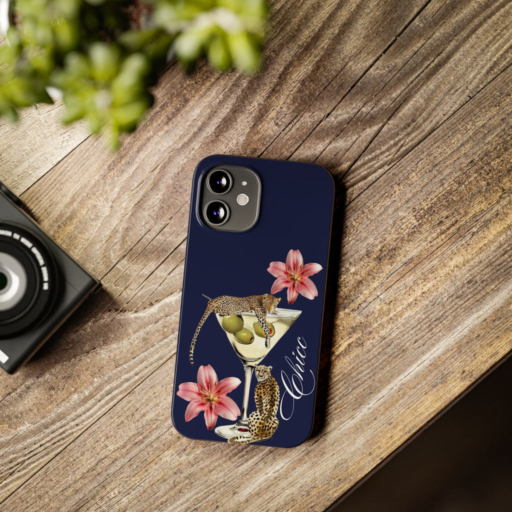 Heritage Cheetah Martini Slim Phone Case — Floral Cocktail Design