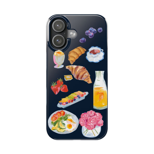 Brunch Icons Slim Phone Case — Croissant, Eggs & Juice Breakfast Design