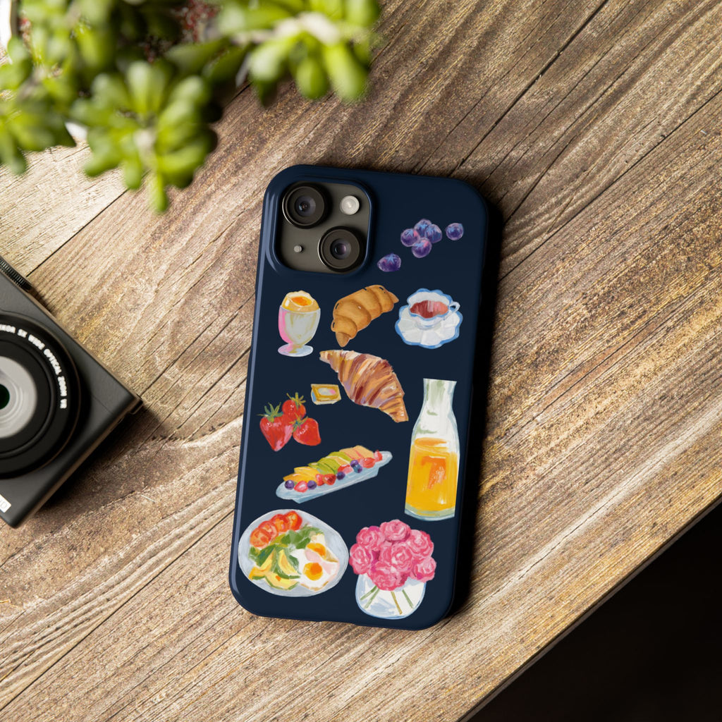 Brunch Icons Slim Phone Case — Croissant, Eggs & Juice Breakfast Design