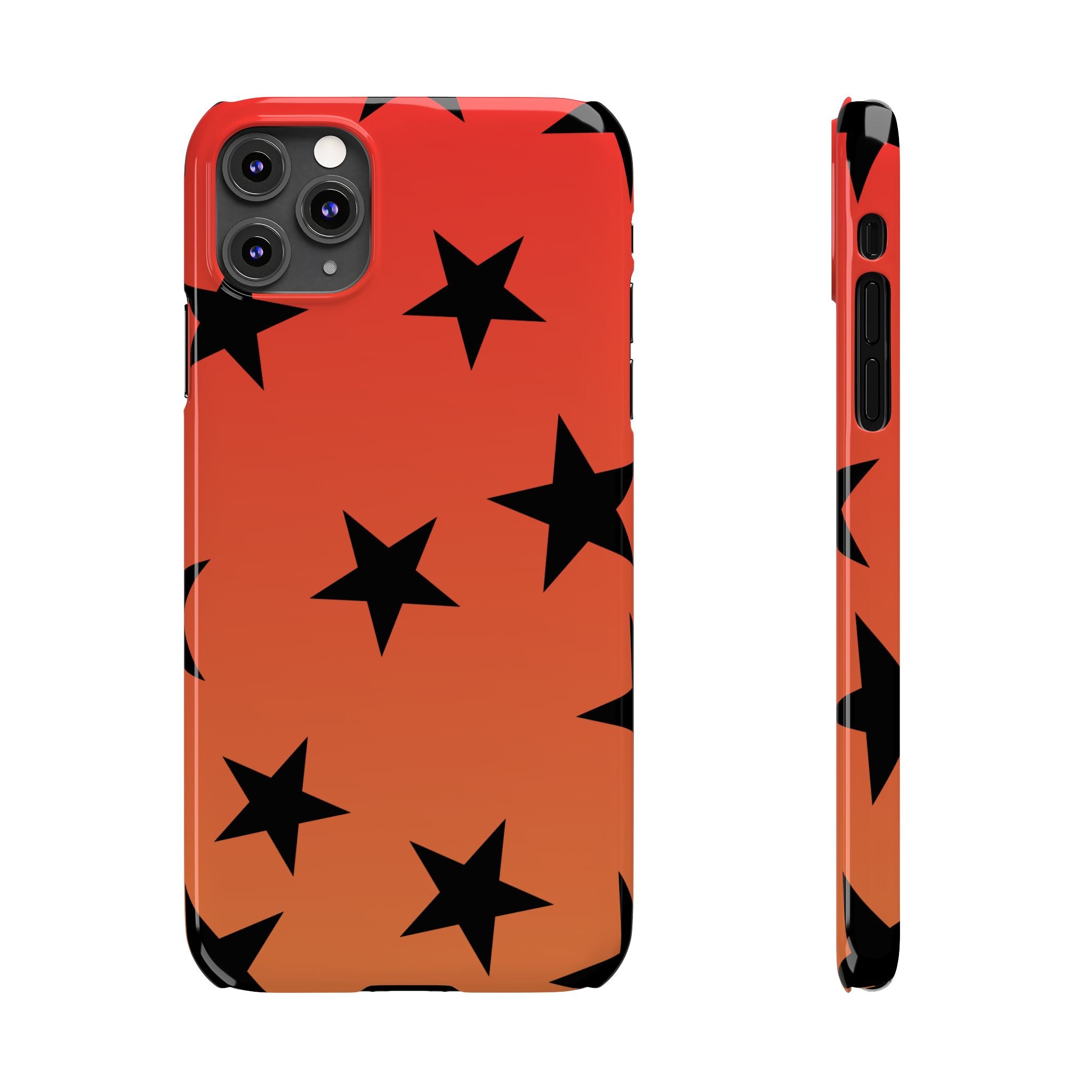 Star Pattern Slim Phone Case — Gradient Orange Red with Black Stars