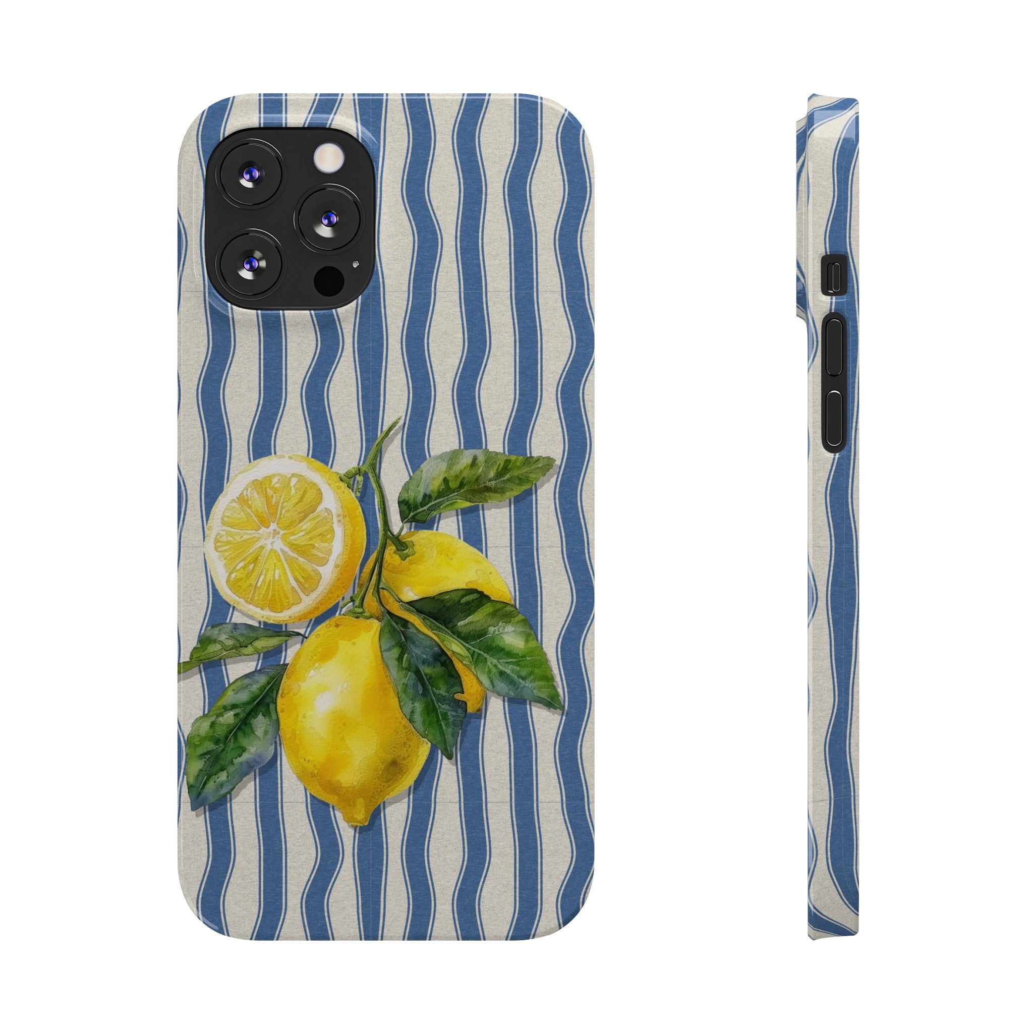 Lemon Stripe Slim Phone Case – Hand-Painted Citrus Design