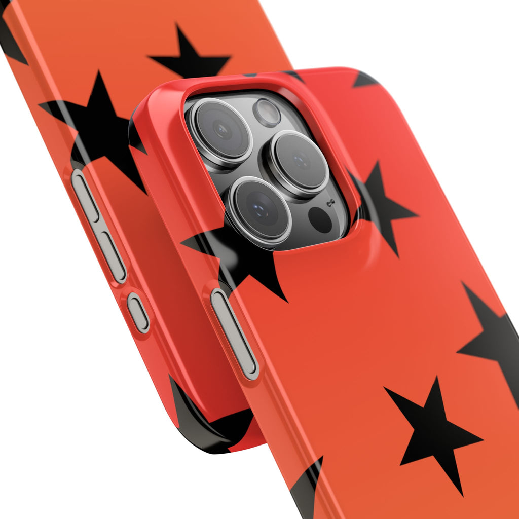 Star Pattern Slim Phone Case — Gradient Orange Red with Black Stars
